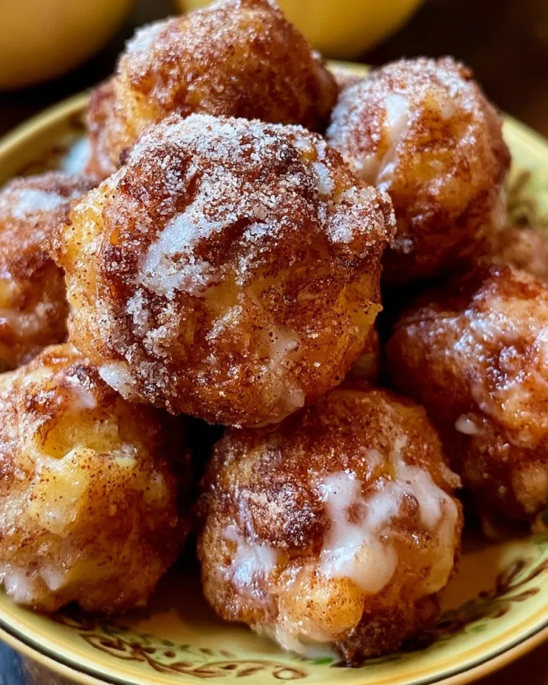 Freshly baked Apple Fritter Bites with chunks of apple and a sweet glaze