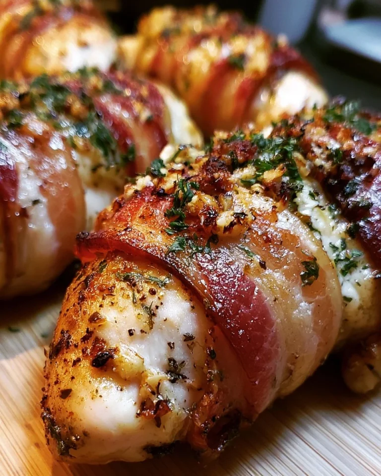 Bacon Wrapped Garlic Parmesan Chicken on a serving platter