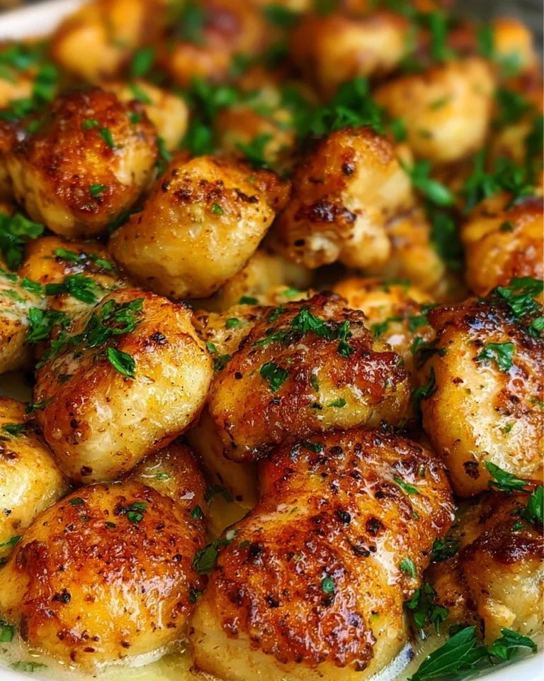 Delicious buttery chicken bites served on a plate with garnish