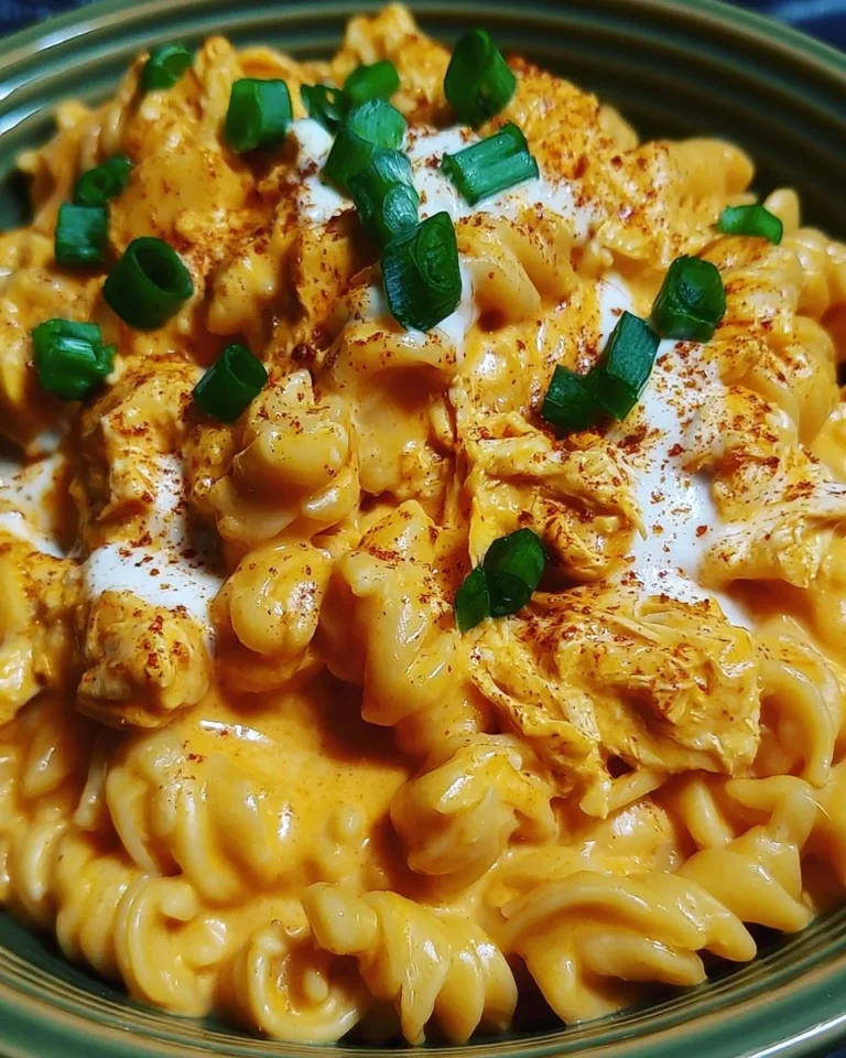 Creamy Spicy Buffalo Chicken Pasta garnished and ready to serve