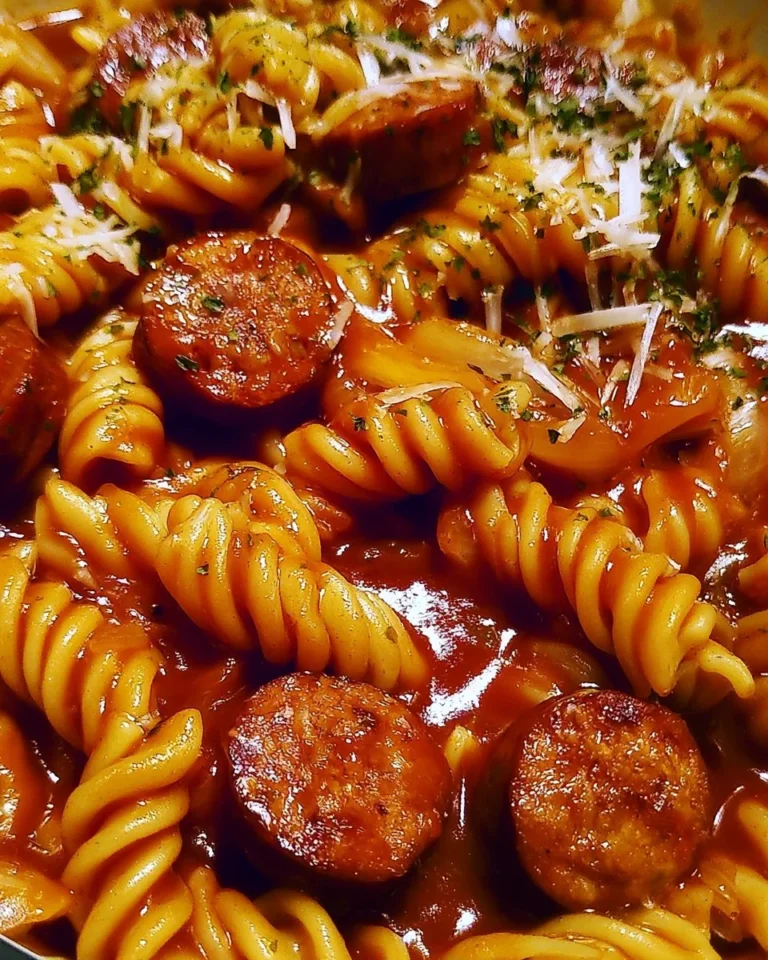 One-Pot Honey BBQ Sausage Pasta served in a bowl with fresh herbs