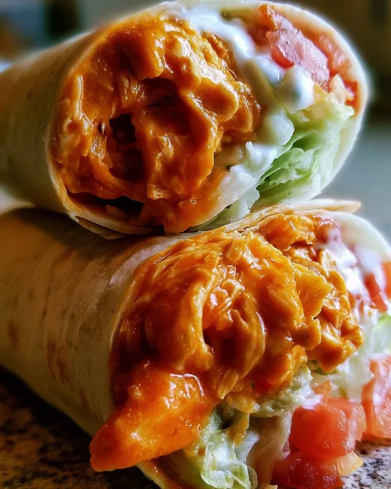 Delicious Buffalo Chicken Wrap made with spicy chicken and fresh vegetables