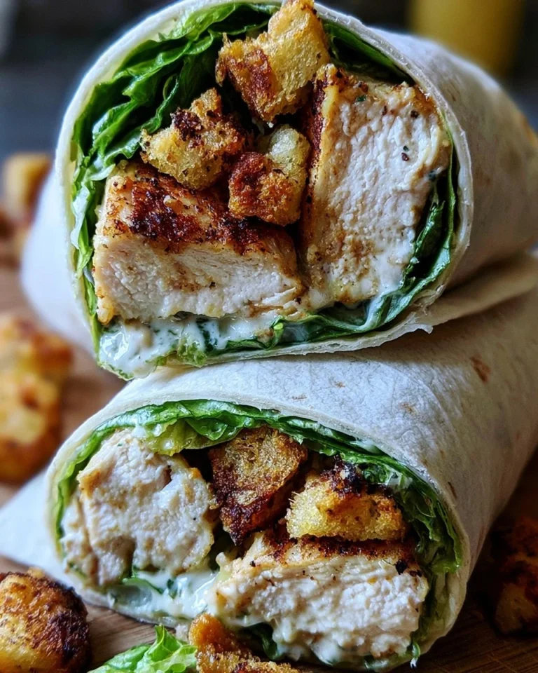 Chicken Caesar Wrap with lettuce, grilled chicken, and dressing in a tortilla.