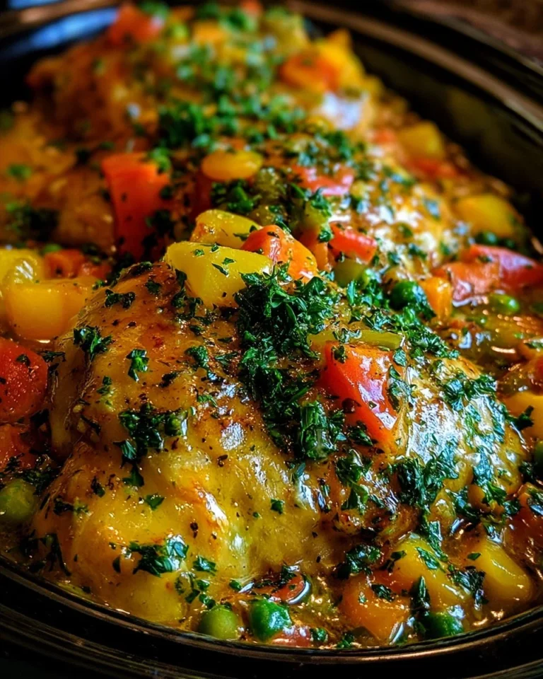 Delicious Crockpot Garlic Butter Chicken served with herbs