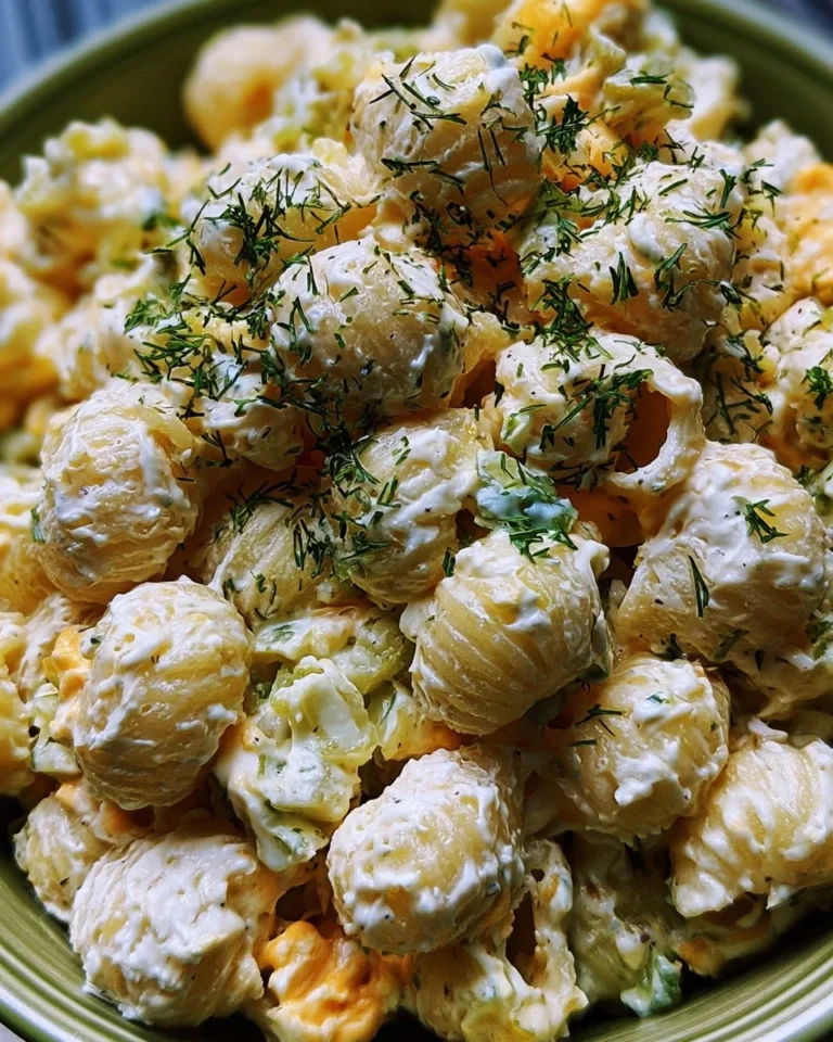 Delicious Dill Pickle Pasta Salad served in a bowl with fresh ingredients.