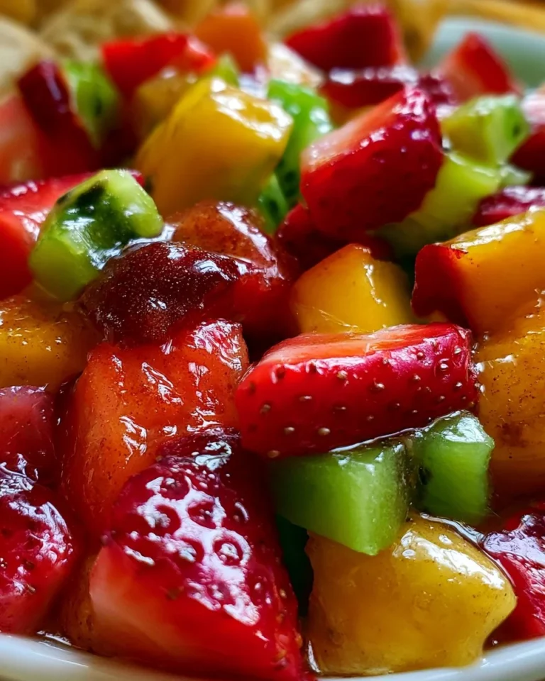 Bowl of fresh fruit salsa made with various fruits for a colorful and tasty dip.