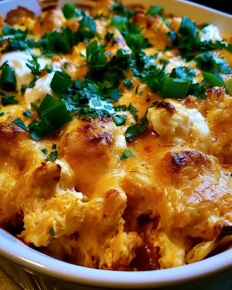 Sour Cream Chicken Enchilada Casserole topped with cheese and fresh cilantro