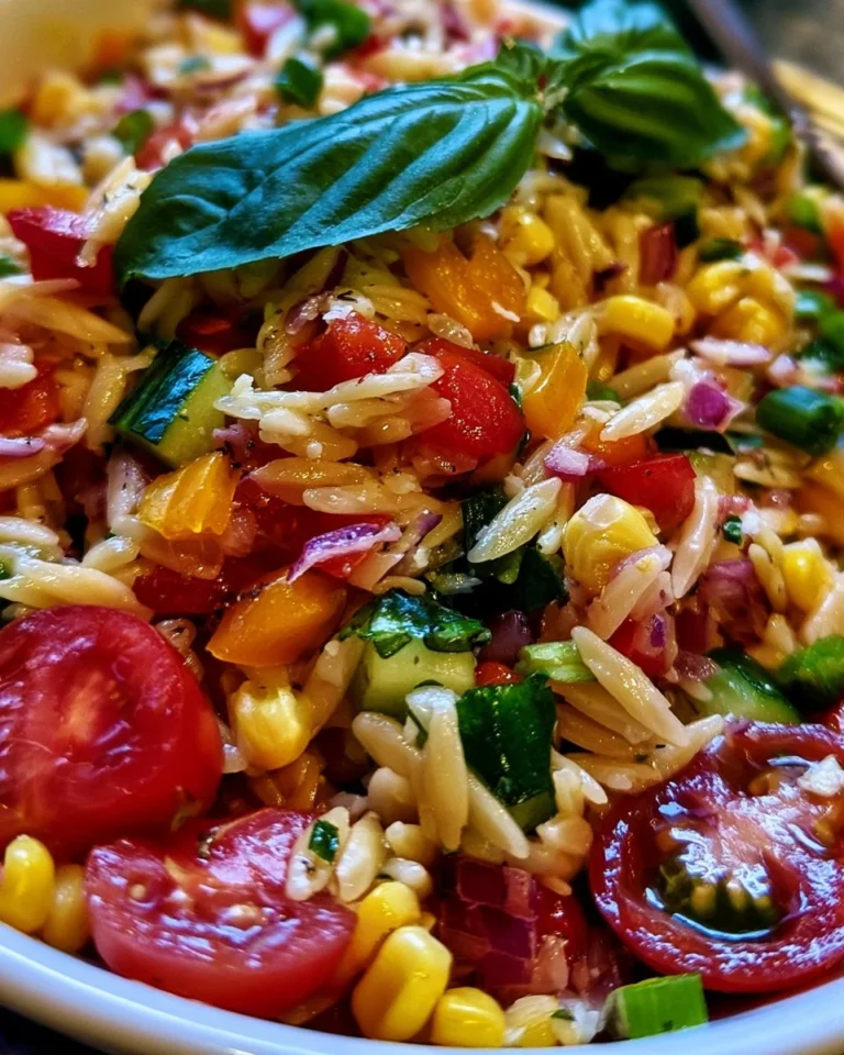 Summer Orzo Pasta Salad with fresh vegetables and herbs
